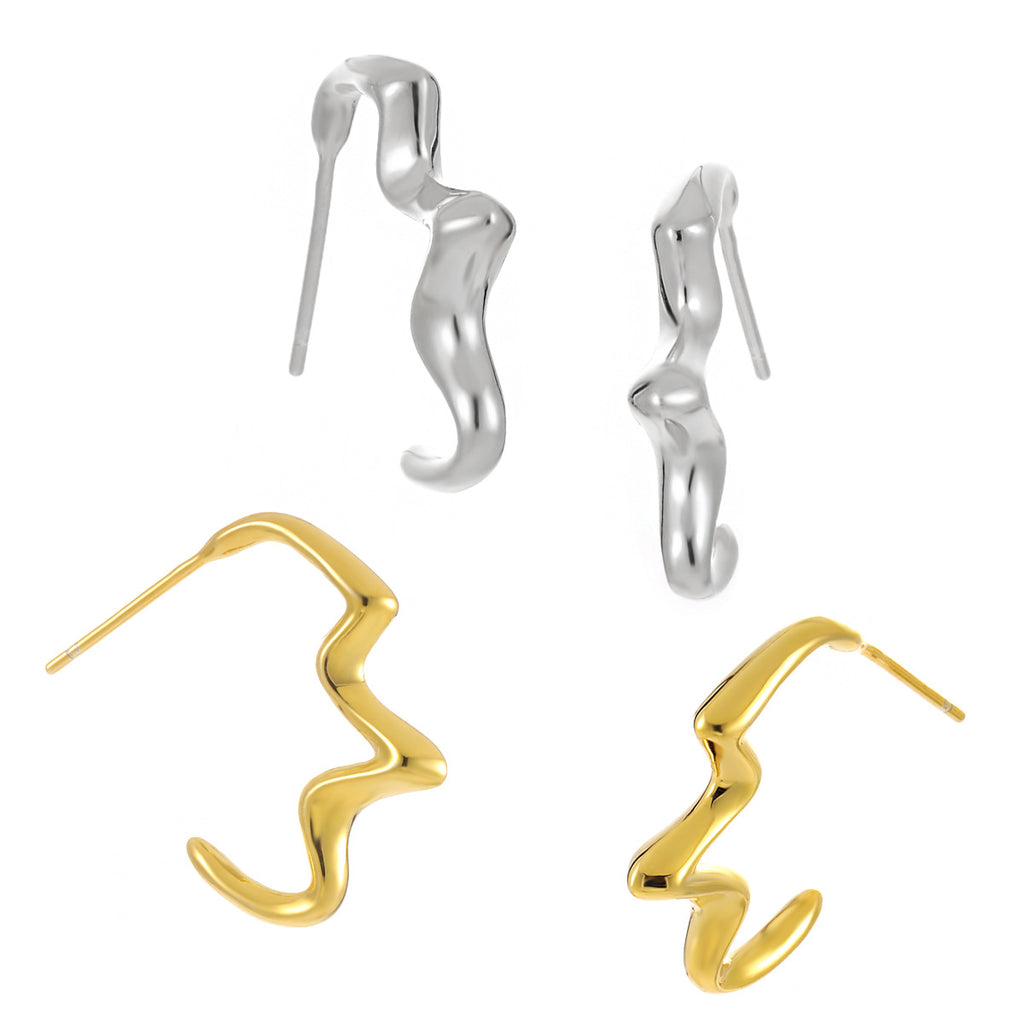 Geometry Irregular Electrocardiogram 925 Sterling Silver Hoop Earrings