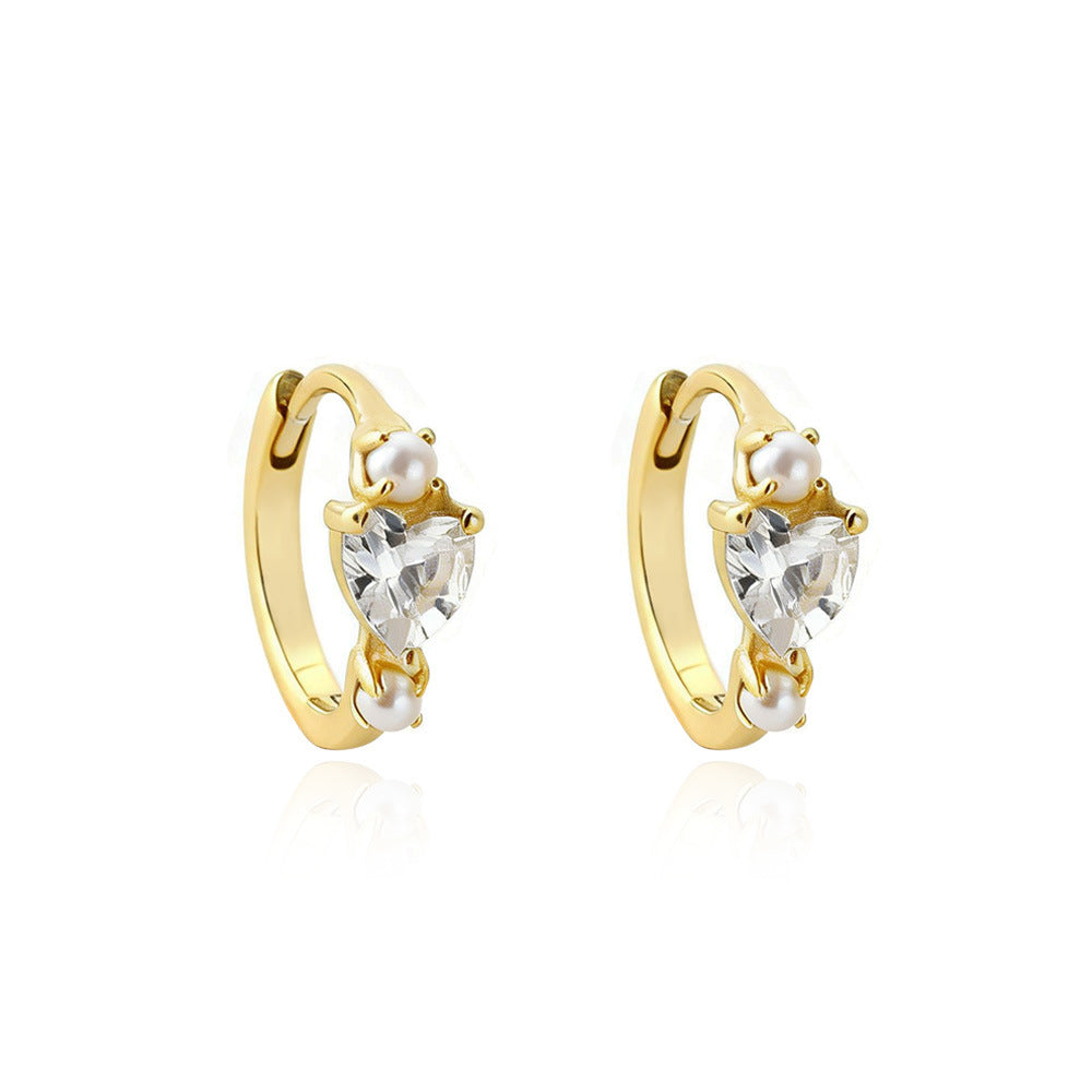 Heart Shaped Cubic Zirconia And Pearl 925 Sterling Silver Hoop Earrings