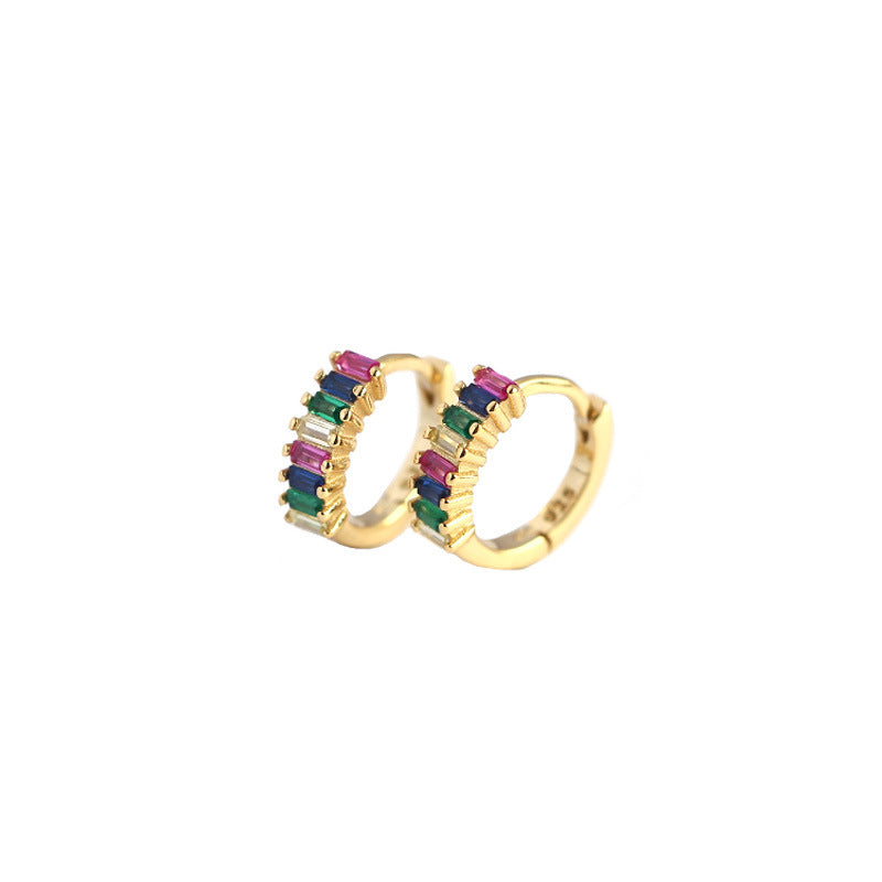 Geometric Colorful Cubic Zirconia S925 Sterling Silver Hoop Earrings for Women Fashion Party Elegant Jewelry Gift