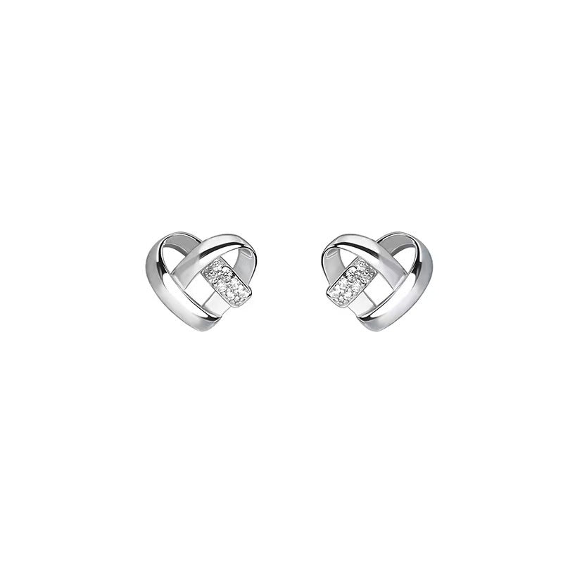 New Girl Hollow CZ 3D Weave Heart 925 Sterling Silver Stud Earrings