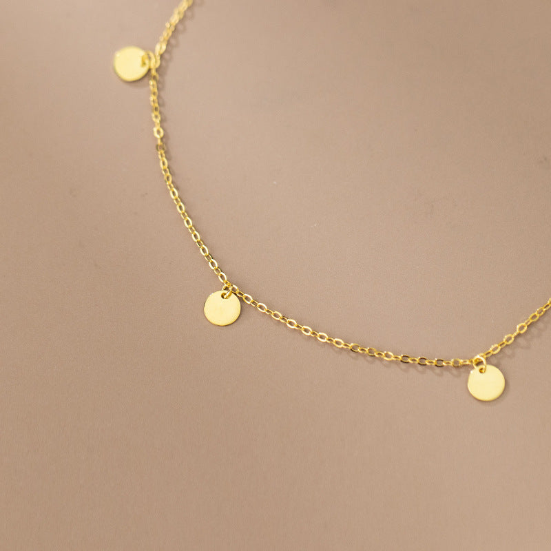 Minimalist Round Disc Charm Gold Color S925 Silver Chain Anklet
