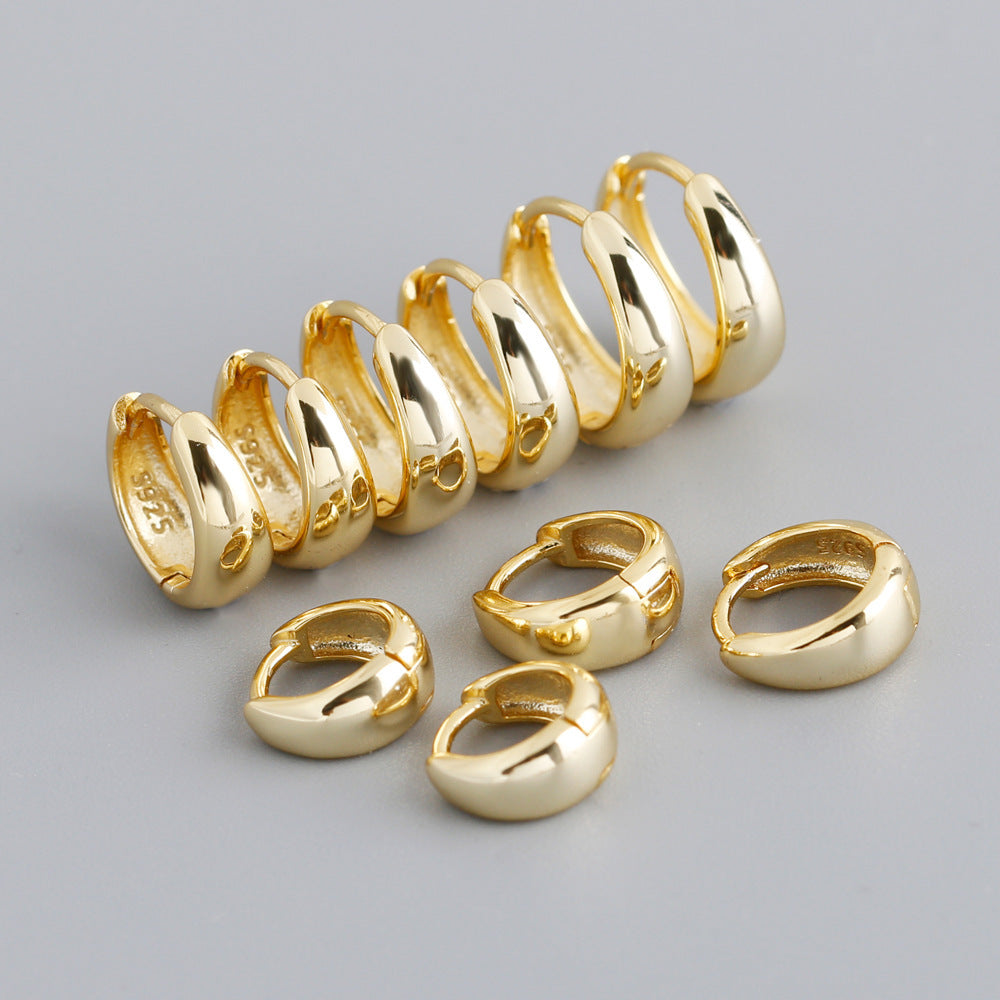 Fashionable Wide Design for Women Elegant Perfect for Daily Wear Geometric Gold 925 Sterling Silver Hoop Earrings
