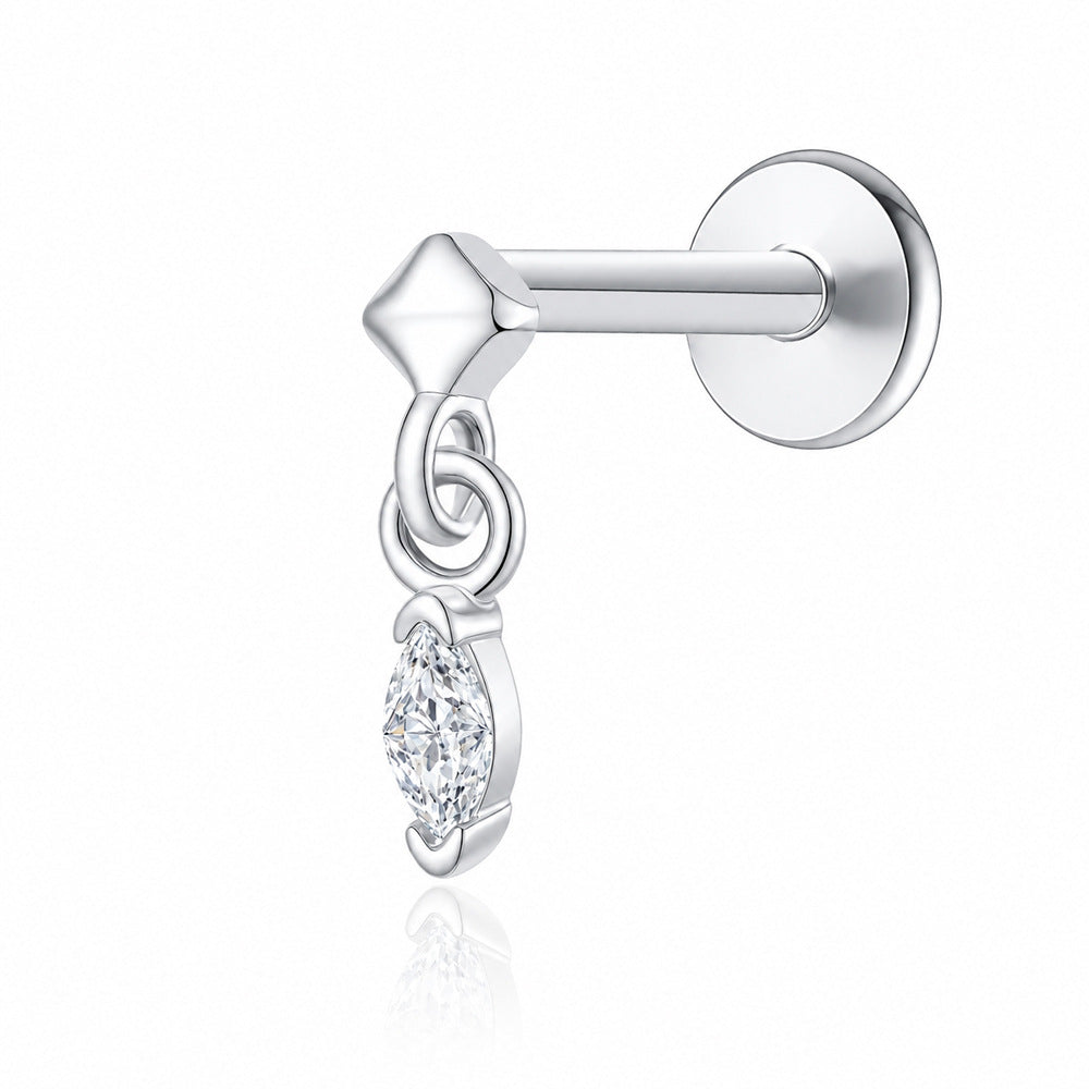 Cubic Zirconia Marquise 925 Sterling Silver With Geometric Top Flat Back Internal Thread Cartilage Piercing Drop Ear Stud Earrings (Single)