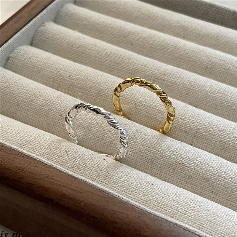 Twisted Rope Texture  S925 Sterling Silver Polished Minimalist Fashion  Open Adjustable Ring