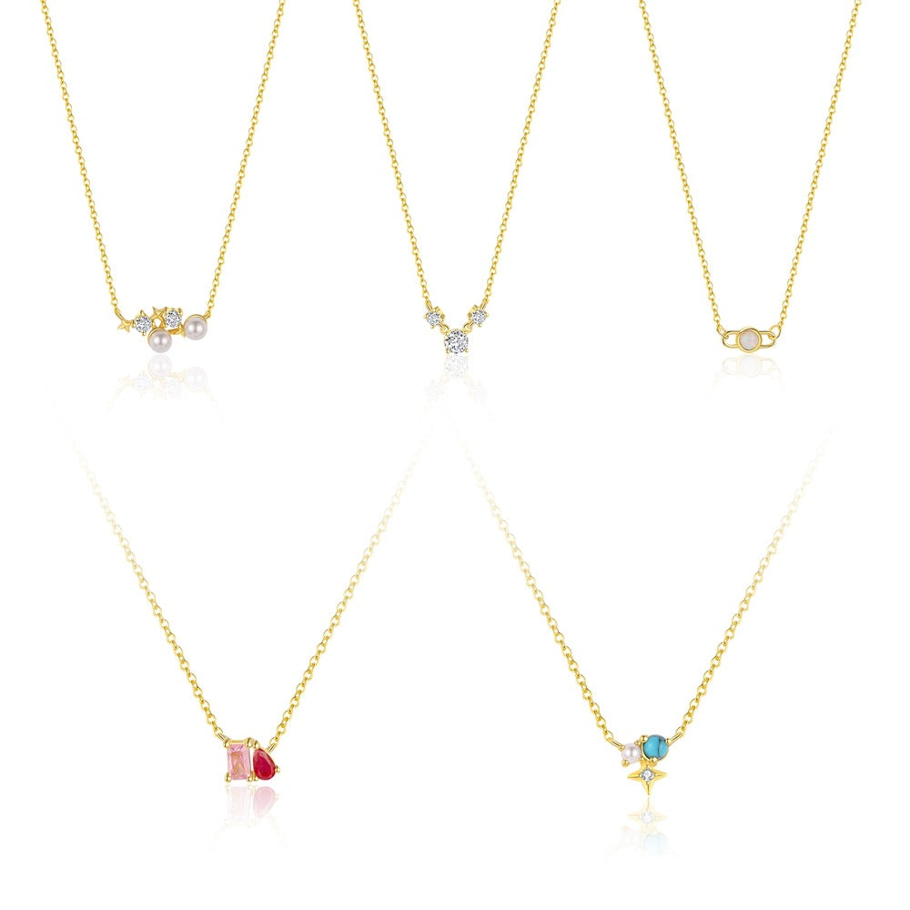 Women Elegant Natural Pearls CZ Star 925 Sterling Silver Necklace