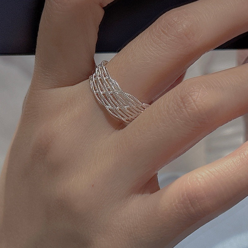 Irregular Crisscross Mesh Lattice 925 Sterling Silver OpenRing