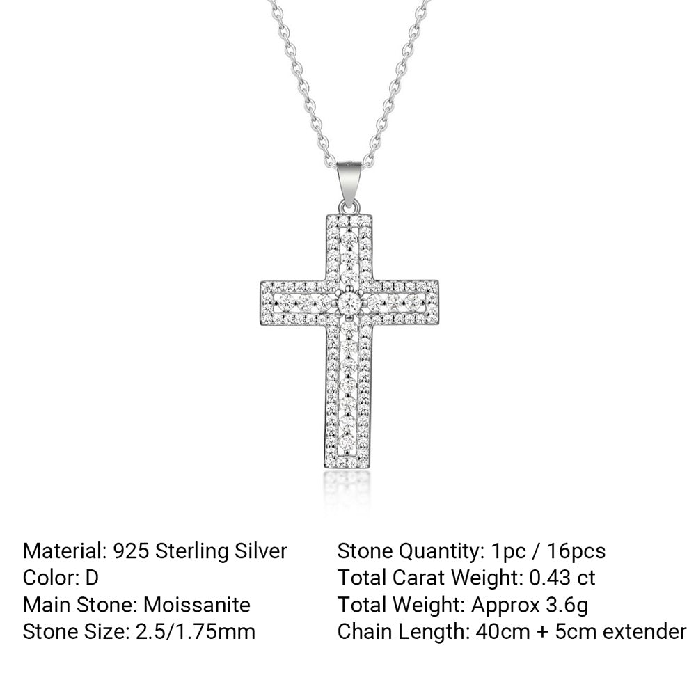 Cross Necklace with Moissanite Pendant  Minimalist 925 Sterling Silver Necklace
