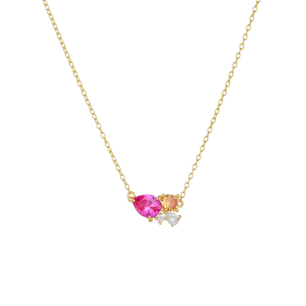 Women Pink Watedrop CZ 925 Sterling Silver Necklace