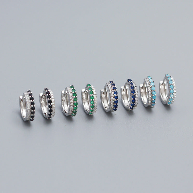 Casual Colorful CZ 925 Sterling Silver Stacker Hoop Earrings
