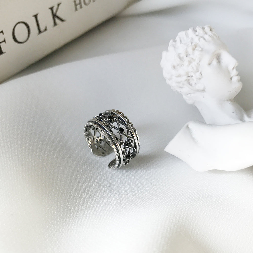 Vintage Style Twisted Knot Black Onyx Accents in 925 Sterling Silver  Open Adjustable Ring