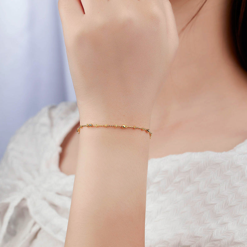 Pure Metal Geometric Faceted Bead Station 925 Sterling Silver Adjustable Slider Chain Bracelet