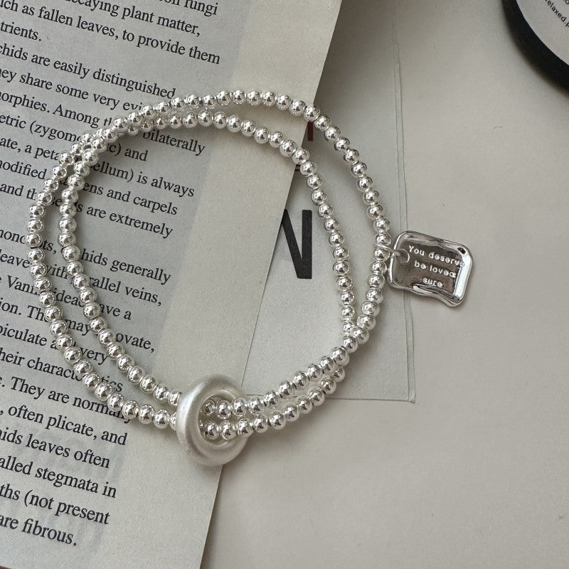 Minimalist Geometric Elastic S925 Sterling Silver Double Strand Beaded Bracelet