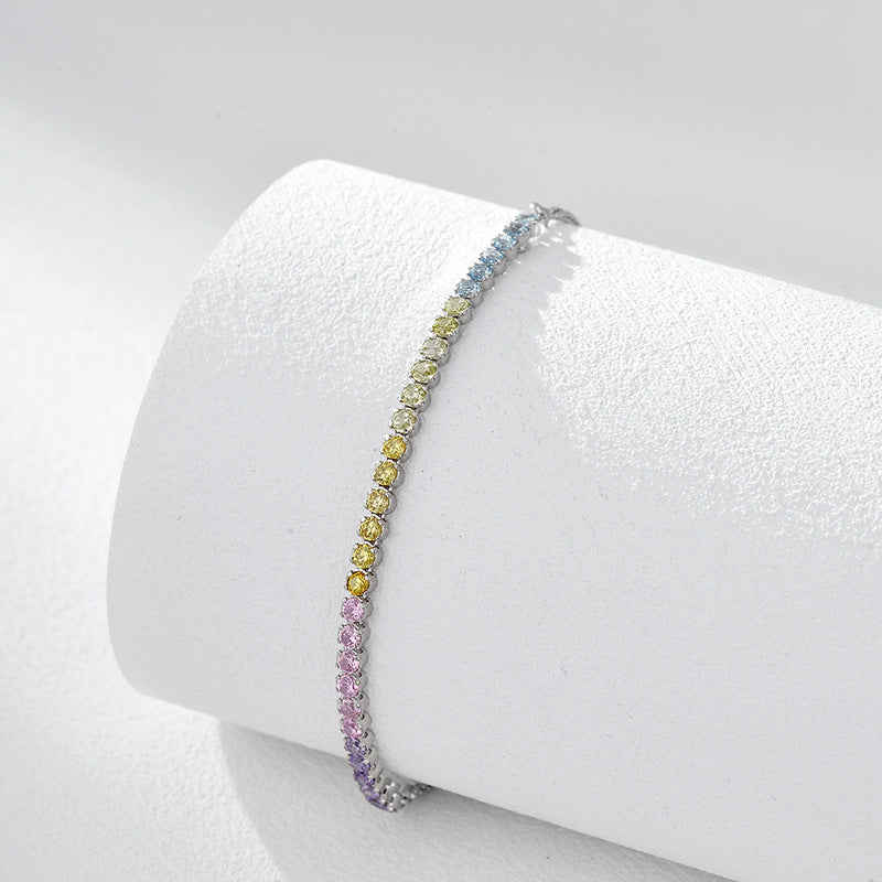 Rainbow Colorful Geometric Design Cubic Zirconia Adjustable Bracelet for Women Fashion S925 Sterling Silver 2025 New Luxury Gift Party Jewelry