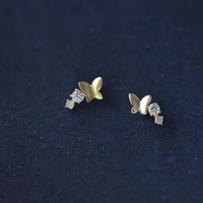 Casual Girl Flying Butterfly CZ 925 Sterling Silver Stud Earrings