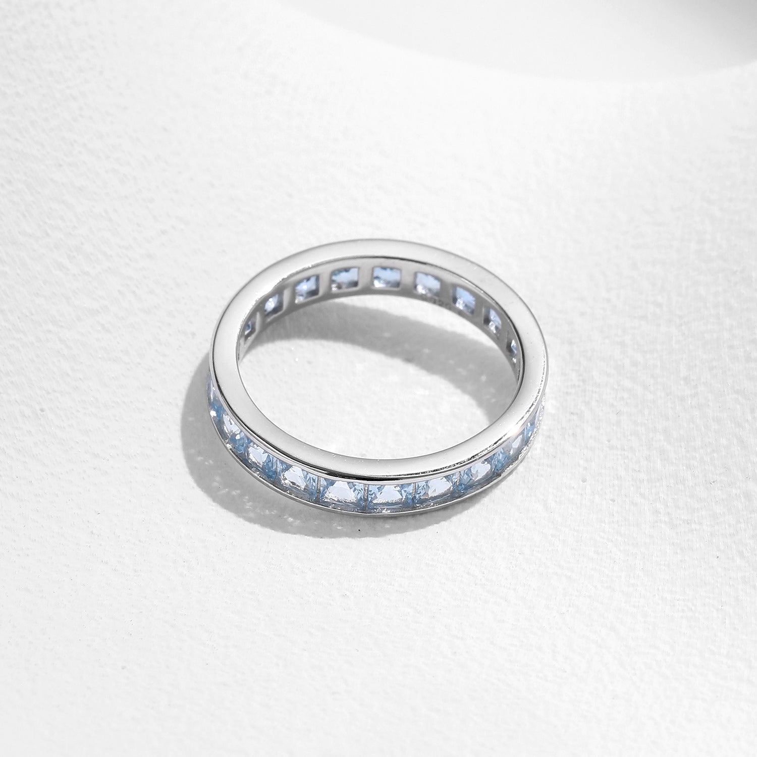 Elegant Square Crystal 925 Sterling Silver Geometric Design Fashion Ring with Blue Cubic Zirconia for Women Jewelry Gift for Wedding Anniversary Party