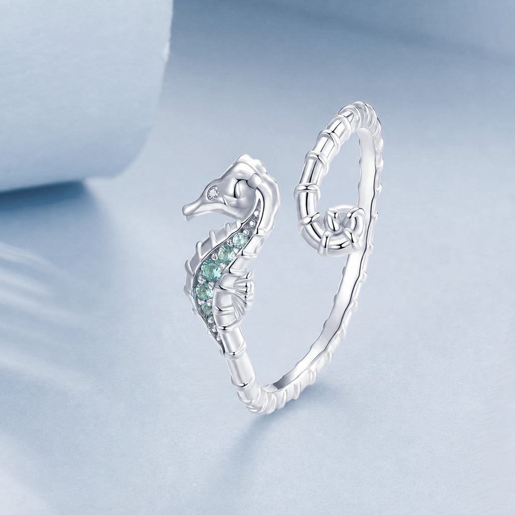 Ocean Style Seahorse Themed Zirconia 925 Sterling Silver Ring