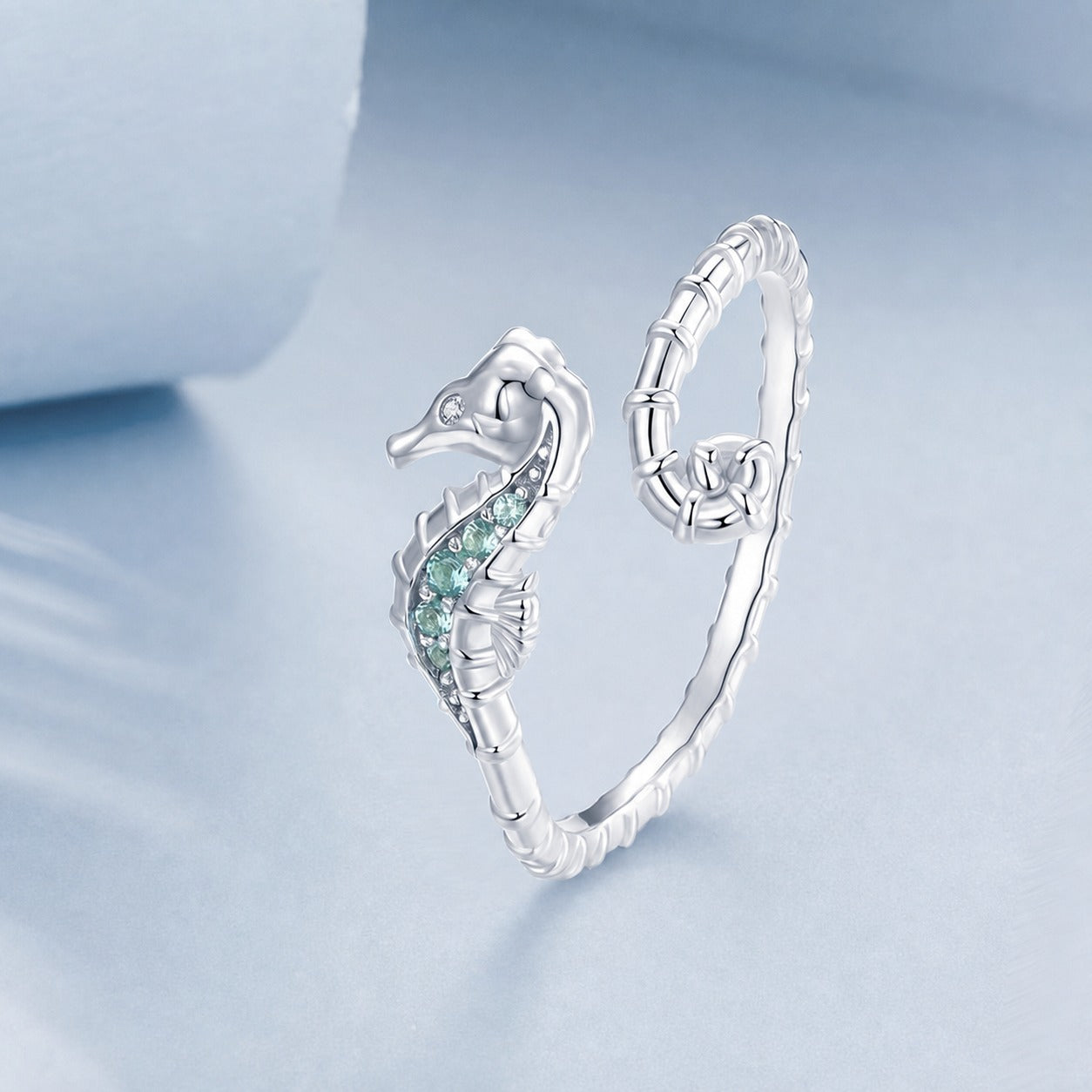 Ocean Style Seahorse Themed Zirconia 925 Sterling Silver Ring