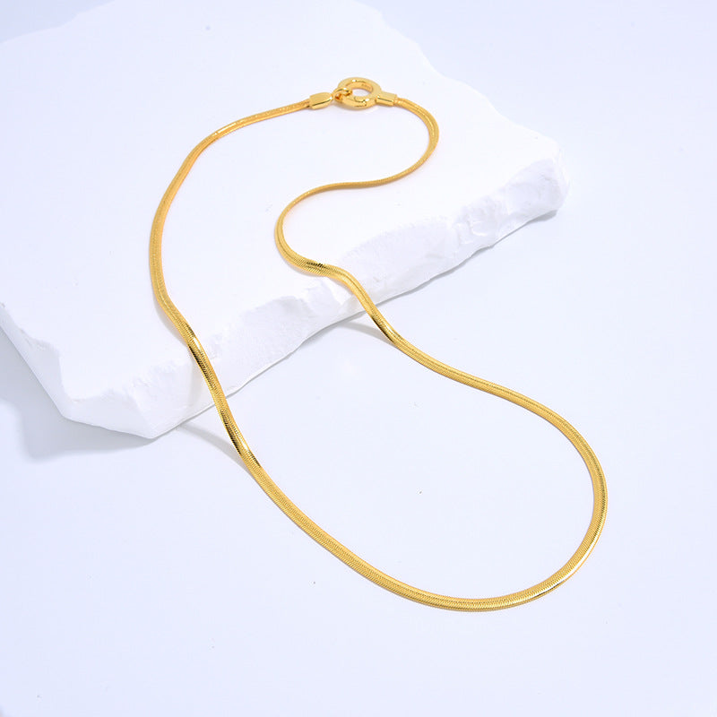 S925 Gold Plated O-shaped Thin Flat Snake Bone Necklace
