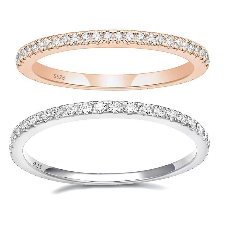 Cubic Zirconia Slim Single Row 925 Sterling Silver Geometric Stackable Tail Ring
