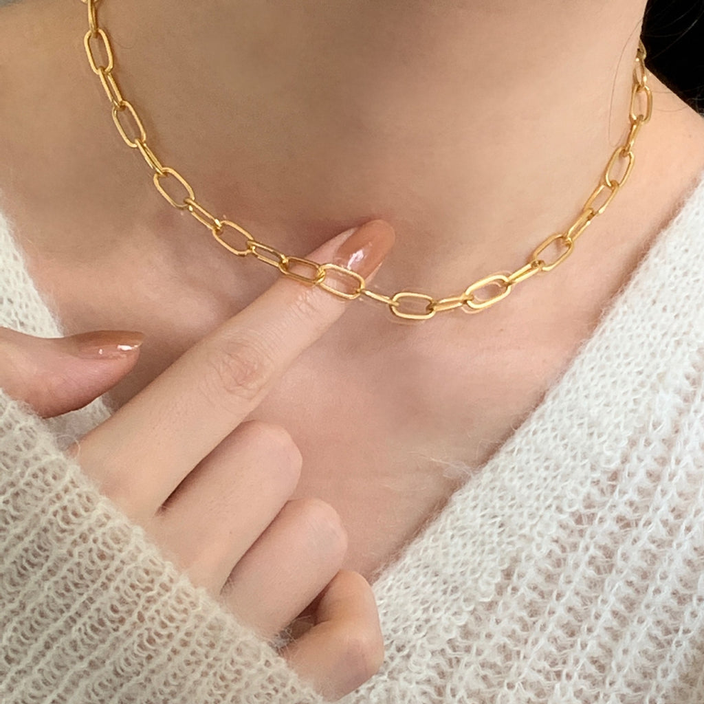 Modern Simple Hollow Curb Chain 925 Sterling Silver Necklace