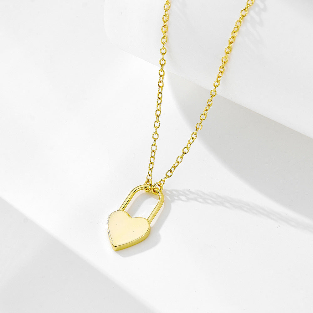 Fashion Elegant Jewelry Silver 925 Sterling Silver Adjustable Chain Heart Lock Design Minimalist Geometric Pendant Necklace