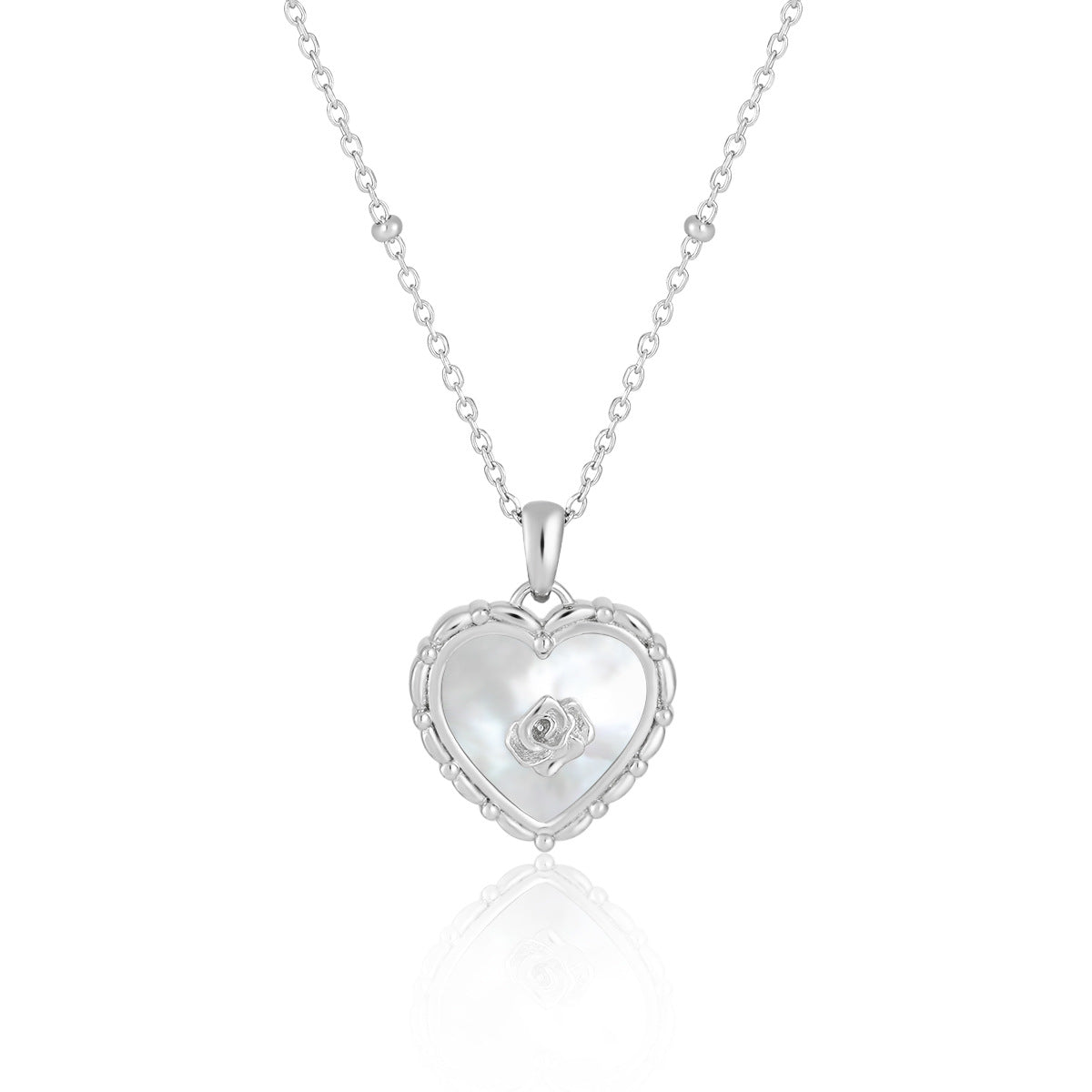 Heart Rose Natural Shell 925 Sterling Silver Pendant Necklace
