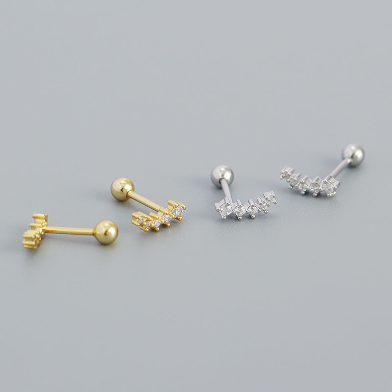Geometric Design Cubic Zirconia S925 Sterling Silver Stud Earrings with Screw Back for Women Minimalist Elegant Fashion Jewelry in White Gold and Yellow Gold