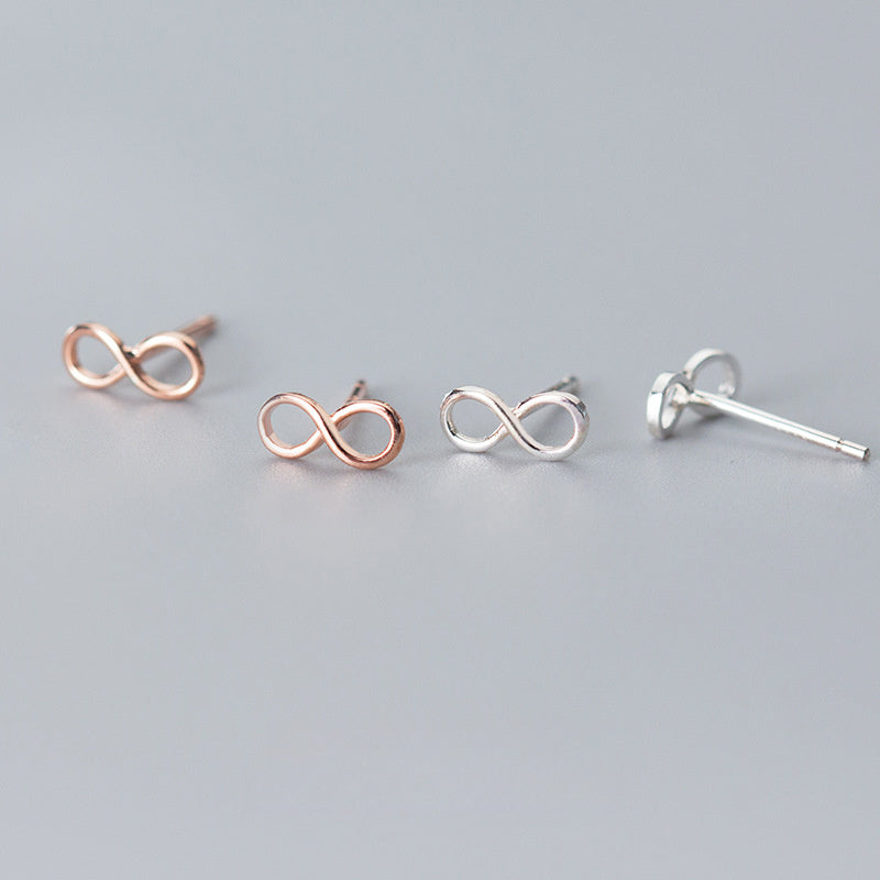 Minimalist Pure Metal Infinity Symbol S925 Silver Stud Earrings