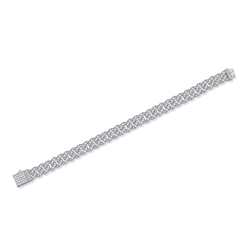Geometric Cuban Link Moissanite Bracelet 8mm 925 Sterling Silver Full Pave Round Stone Hip Hop Chain Bracelet