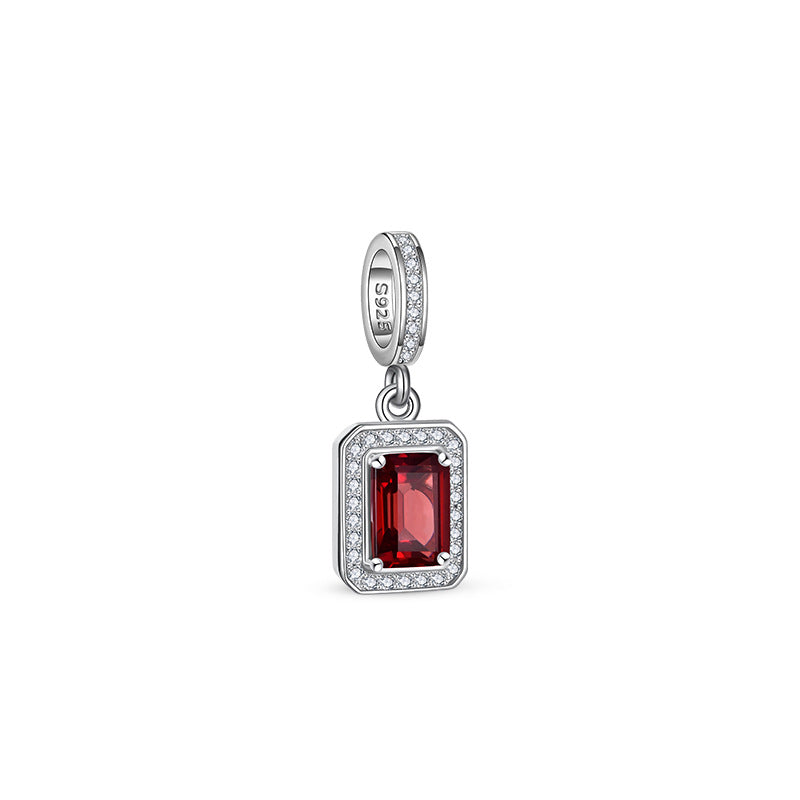 Rectangular Geometric Birthstone 925 Sterling Silver Pendant with Cubic Zirconia Accents for Women Fashion Elegant Jewelry