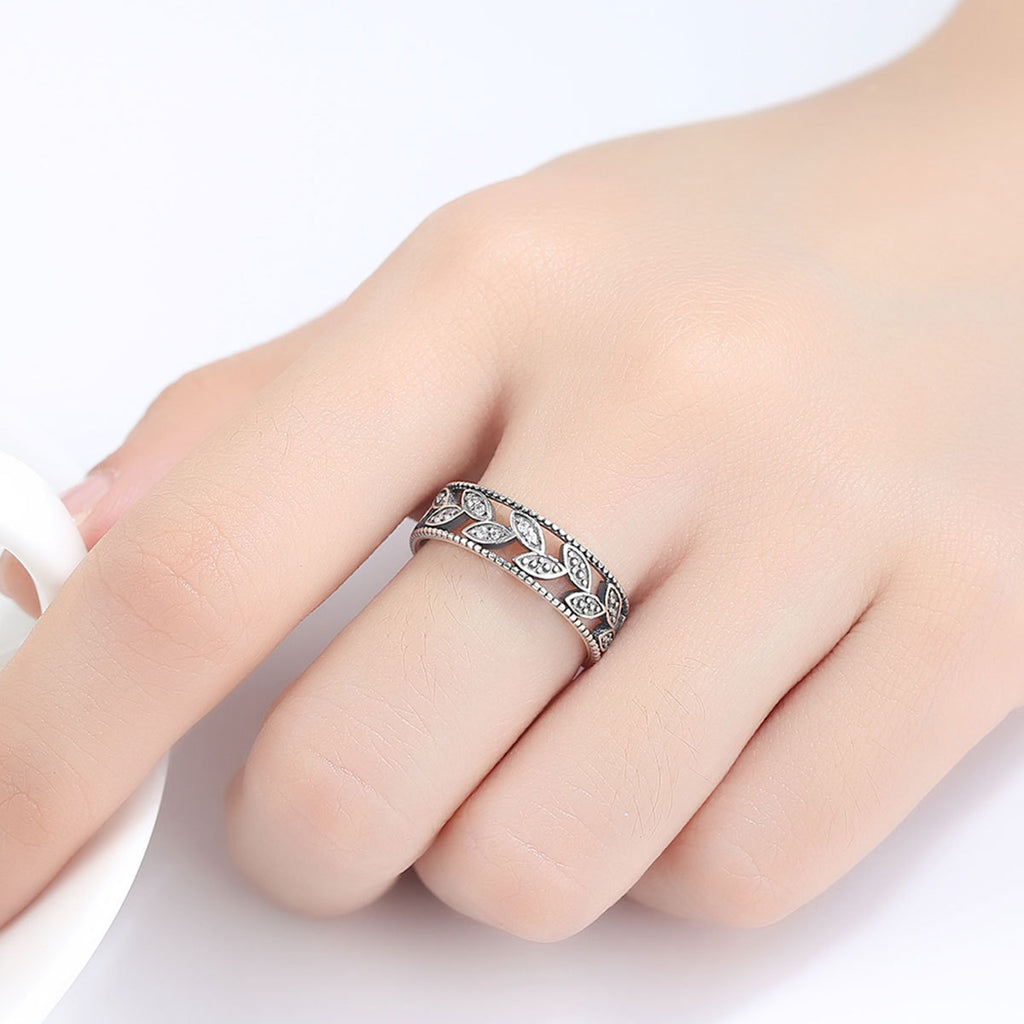 Vintage CZ Leaves 925 Sterling Silver Adjustable Ring
