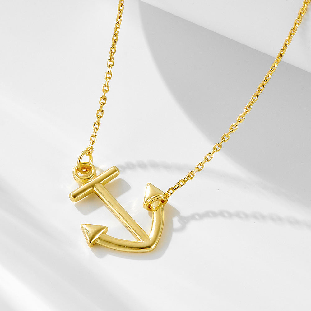Simple Marine Style Anchor Pendant Jewelry 925 Sterling Silver Necklace
