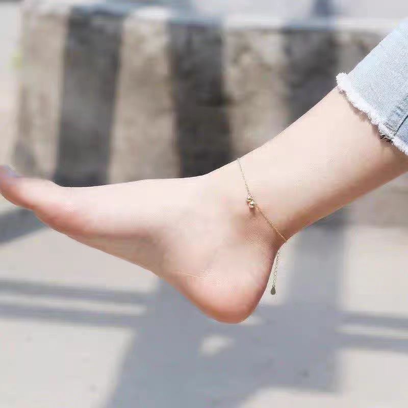 Simple Golden Rond Two Bells 925 Sterling Silver Anklet