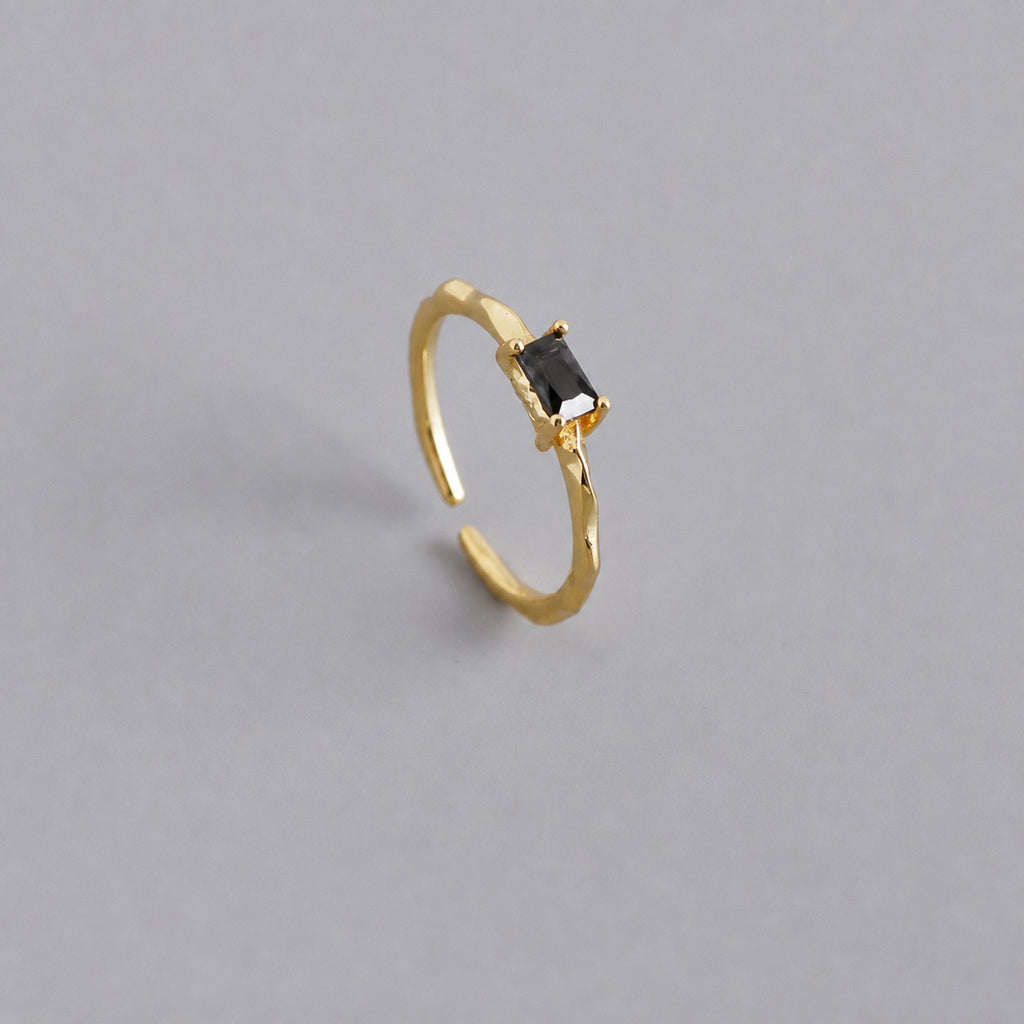 Black Rectangular Textured Irregular Adjustable 925 Sterling Silver Ring