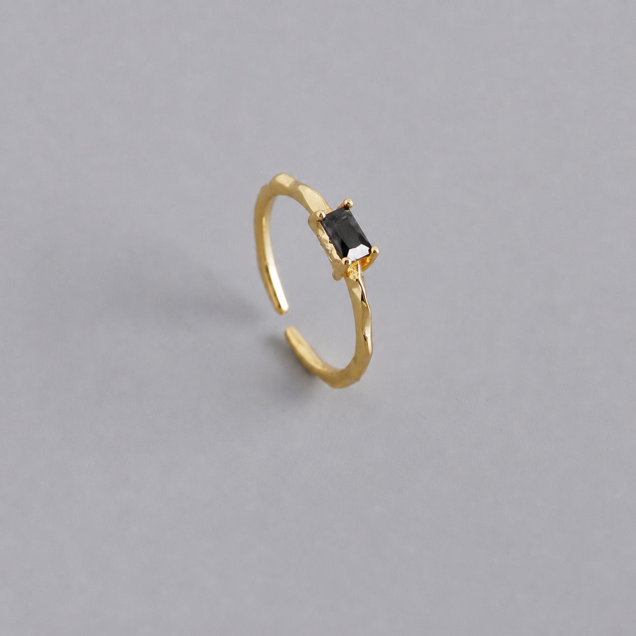 Black Rectangular Textured Irregular Adjustable 925 Sterling Silver Ring