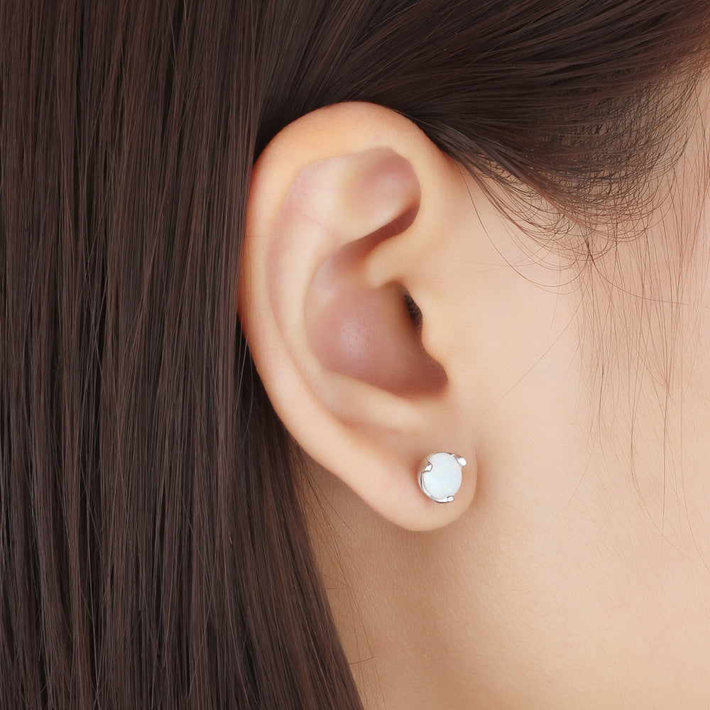 S925 silver earrings creative three claw Australian treasure earrings versatile, simple and fashionable earrings for women