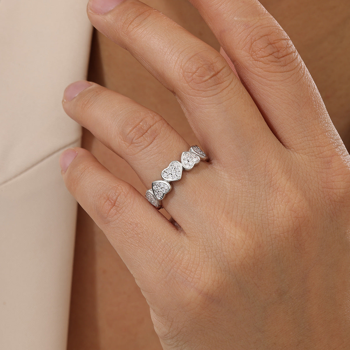 White Moissanite Heart Eternity Band Ring In S925 Sterling Silver  Ring