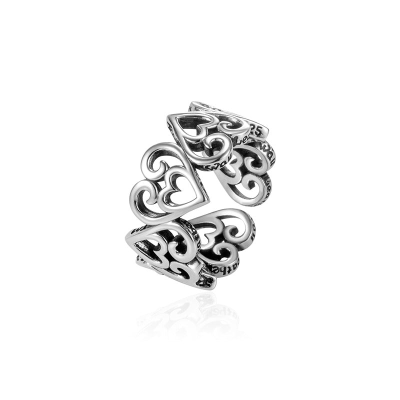 Vintage Heart Design 925 Sterling Silver Adjustable Ring