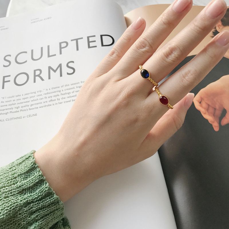 Simple Geometry Oval CZ 925 Sterling Silver Adjustable Ring