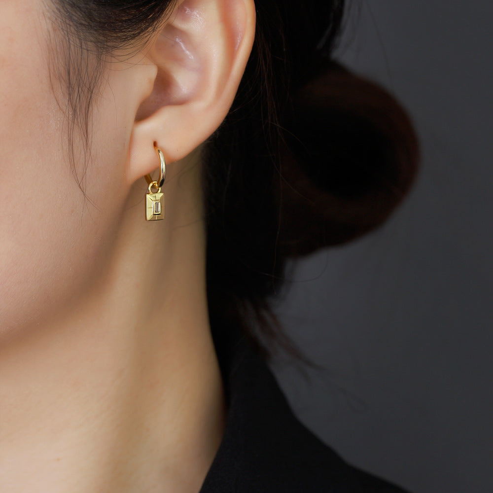 Geometric Rectangular Design S925 Sterling Silver Hoop Earrings with Cubic Zirconia Accents for Women Fashion Elegant Style Office Casual 2025 Trend Jewelry