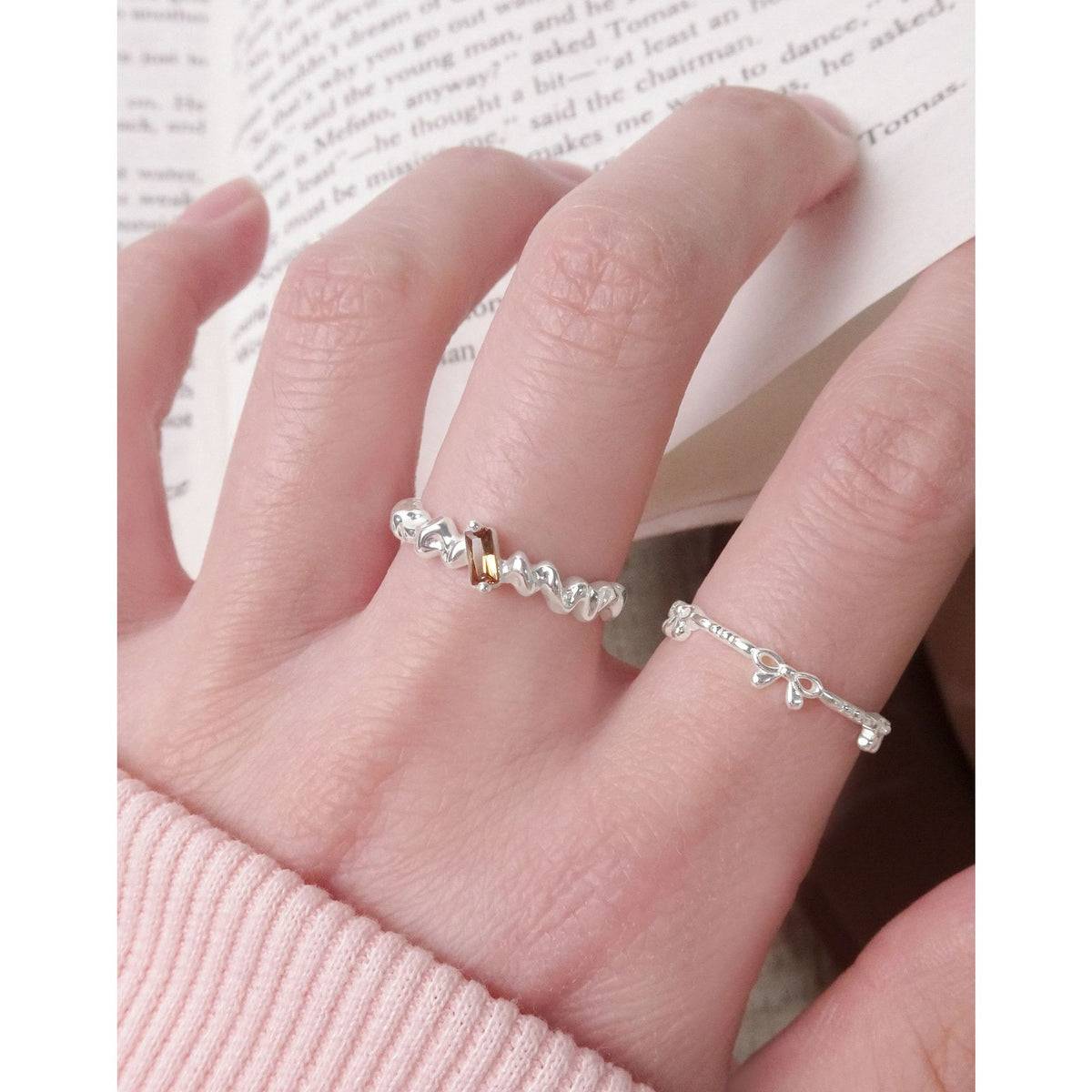 Geometric Wrinkle Texture Adjustable 925 Sterling Silver Ring