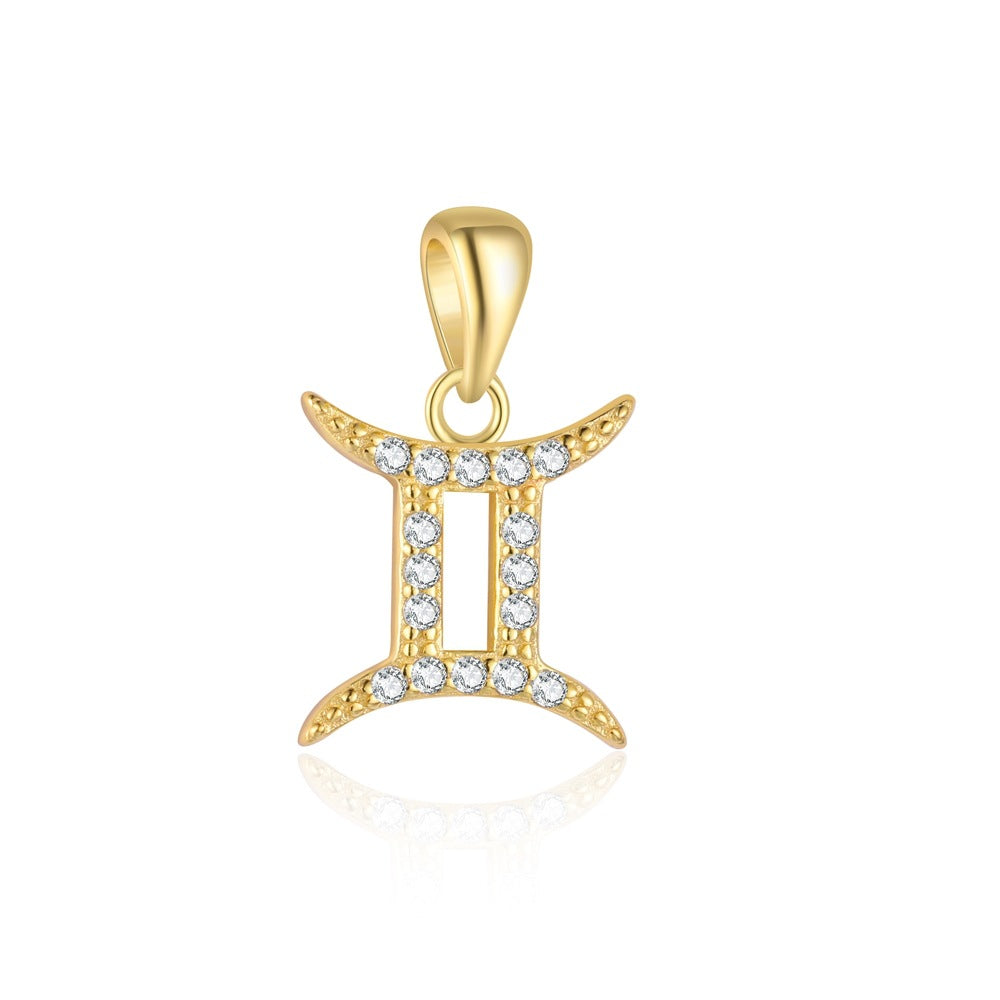 Fashion Gift Golden CZ Signs Of The Zodiac 925 Sterling Silver DIY Pendant
