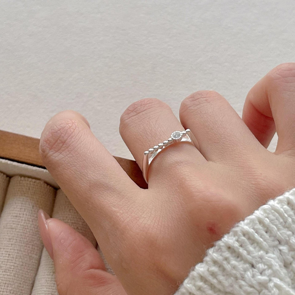 New Round Beads CZ Turntable 925 Sterling Silver Adjustable Ring