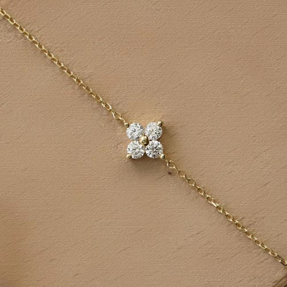 Girl Cute Mini Four Leaf Clover 925 Sterling Silver Anklet
