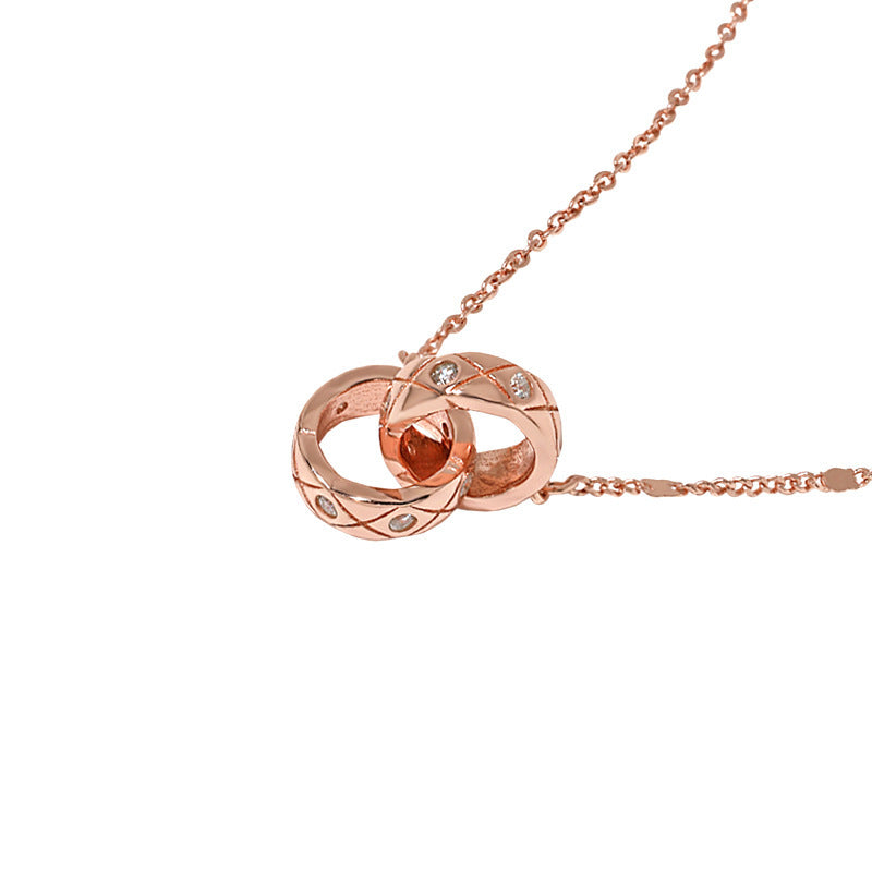 Geometric Double Interlocking Ring Cubic Zirconia S925 Sterling Silver Necklace