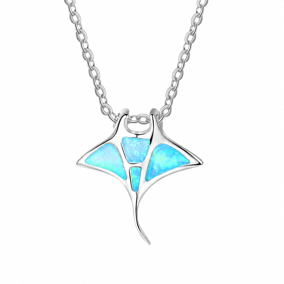Blue Synthetic Opal Shark Animal Pendant on a 925 Sterling Silver Necklace