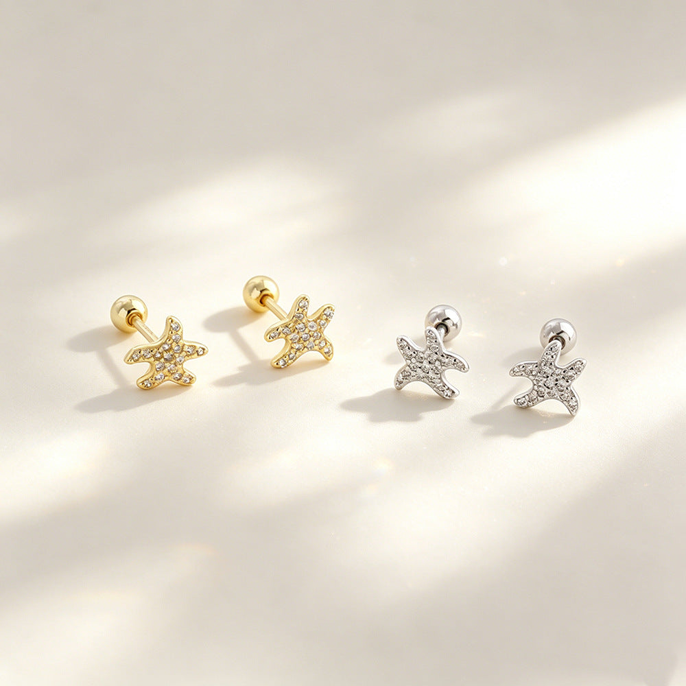 Ocean Themed Starfish Zircon 925 Sterling Silver Stud Earrings
