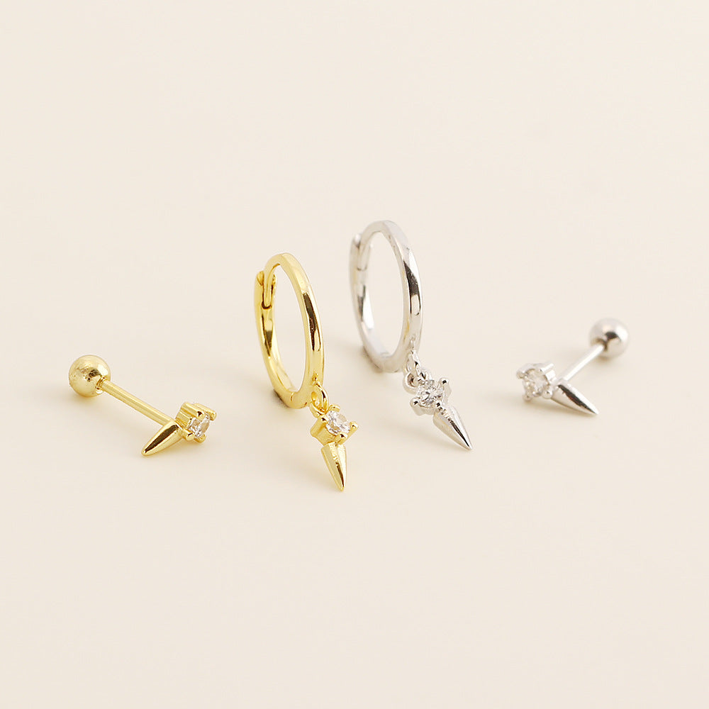 Delicate Modern Minimalist Fashion Jewelry Geometric Spike 925 Sterling Silver Hoop Ear Stud Earrings