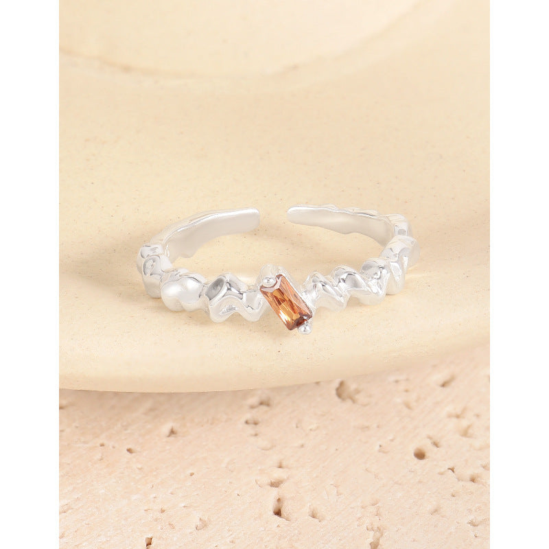 Geometric Wrinkle Texture Adjustable 925 Sterling Silver Ring