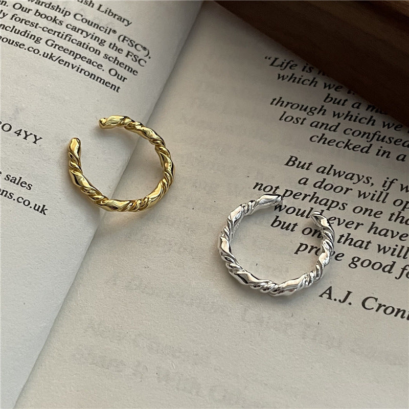 Twisted Rope Texture  S925 Sterling Silver Polished Minimalist Fashion  Open Adjustable Ring
